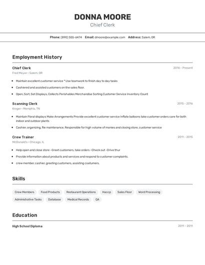 Chief Clerk Resume