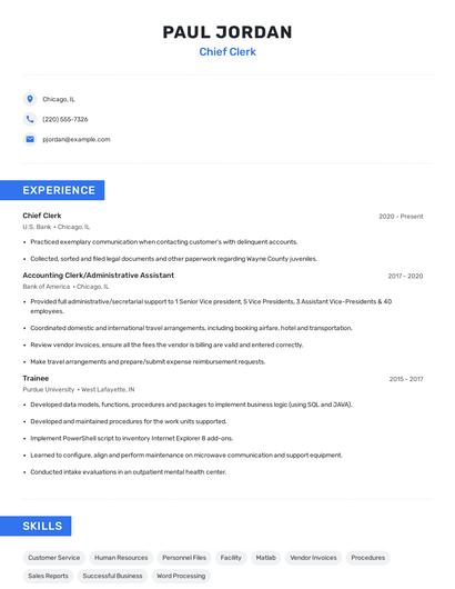 Chief Clerk Resume