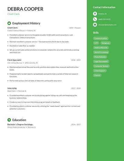 Chief Clerk Resume