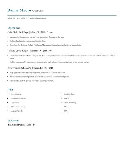 Chief Clerk Resume