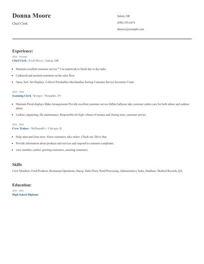Chief Clerk Resume