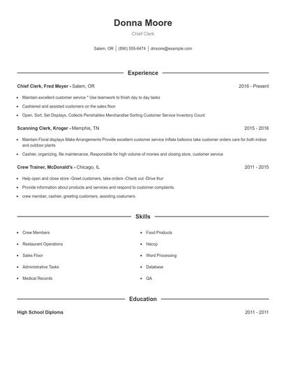Chief Clerk Resume