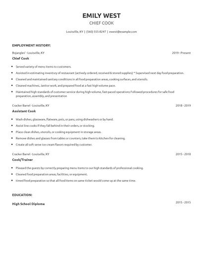 Chief Cook Resume