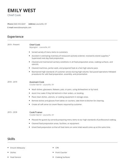 Chief Cook Resume