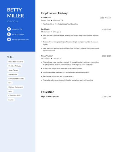 Chief Cook Resume