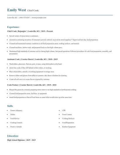 Chief Cook Resume