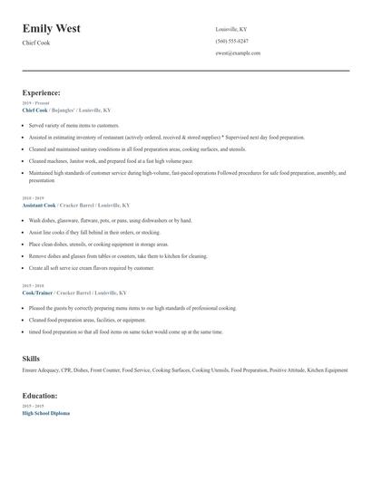 Chief Cook Resume