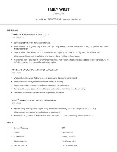 Chief Cook Resume