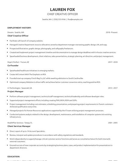 Chief Creative Officer Resume