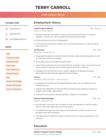 Chief Creative Officer Resume
