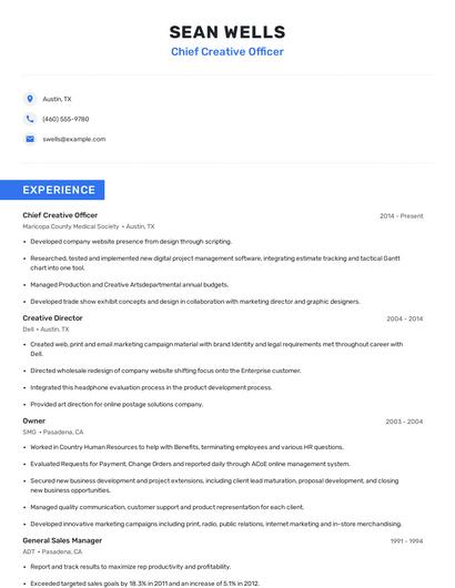 Chief Creative Officer Resume
