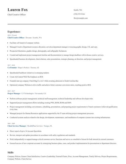 Chief Creative Officer Resume