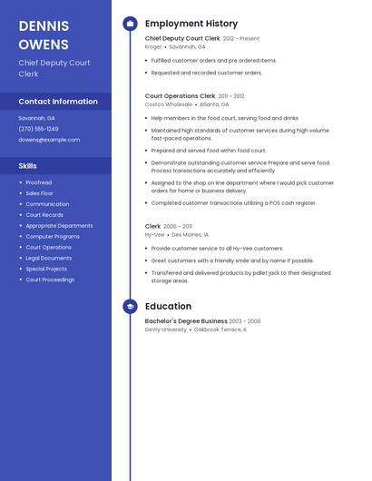 Chief Deputy Court Clerk Resume