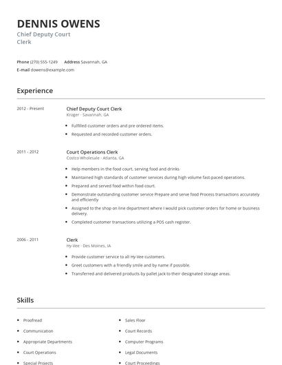Chief Deputy Court Clerk Resume
