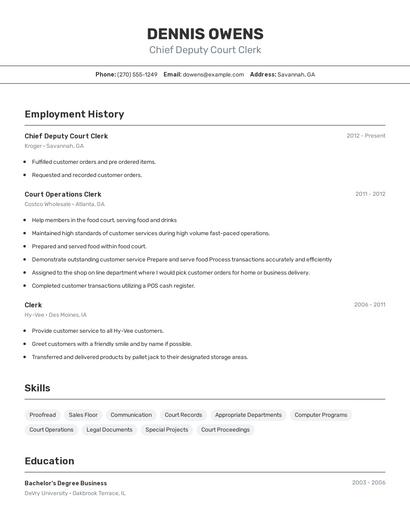 Chief Deputy Court Clerk Resume