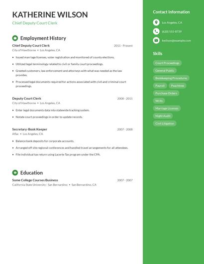 Chief Deputy Court Clerk Resume