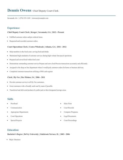 Chief Deputy Court Clerk Resume