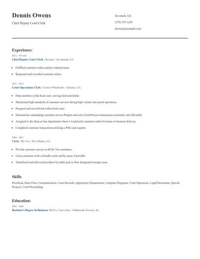 Chief Deputy Court Clerk Resume