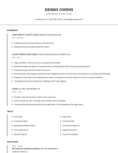 Chief Deputy Court Clerk Resume