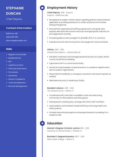 Chief Deputy Resume