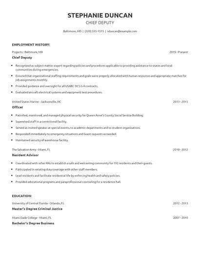 Chief Deputy Resume