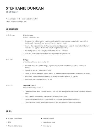 Chief Deputy Resume