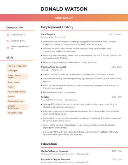 Chief Deputy Resume