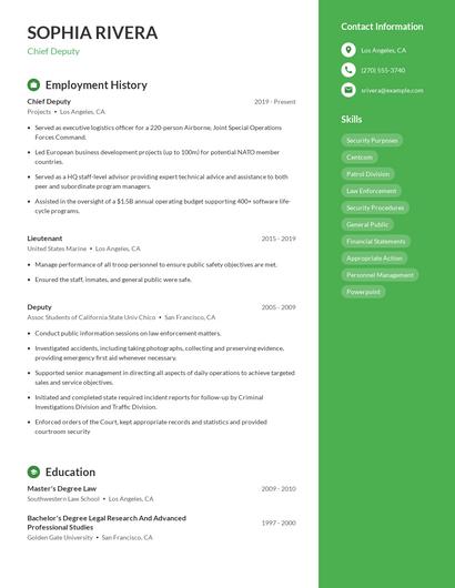 Chief Deputy Resume