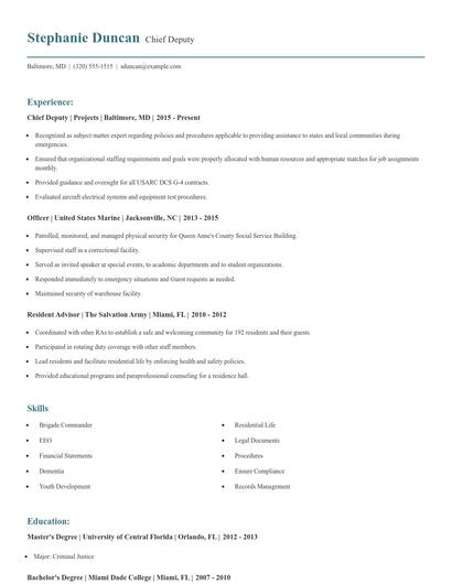 Chief Deputy Resume
