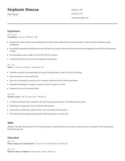 Chief Deputy Resume