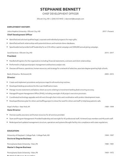 Chief Development Officer Resume