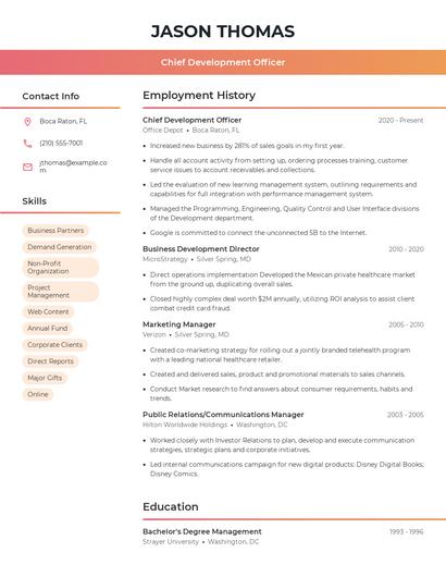 Chief Development Officer Resume