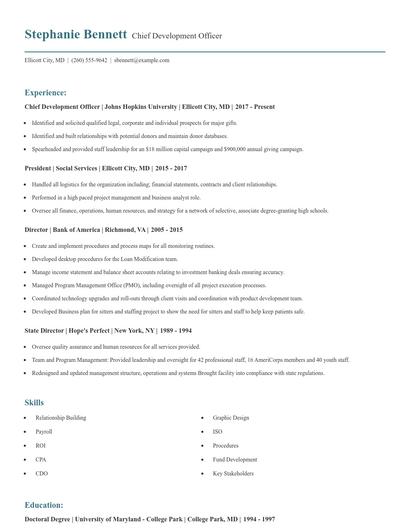 Chief Development Officer Resume
