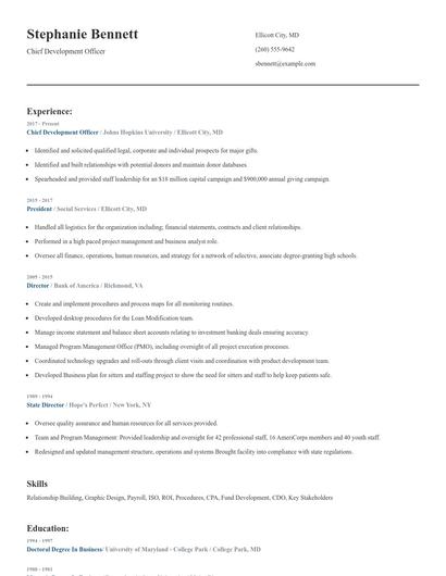 Chief Development Officer Resume