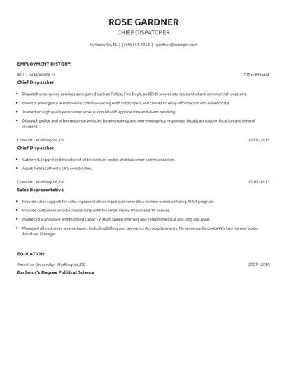 Chief Dispatcher Resume