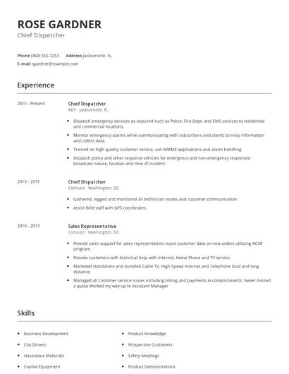 Chief Dispatcher Resume