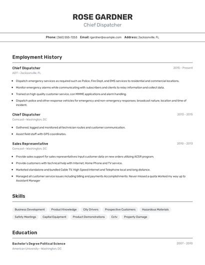 Chief Dispatcher Resume