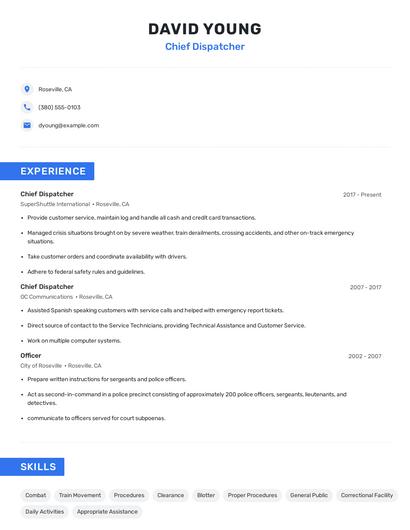 Chief Dispatcher Resume