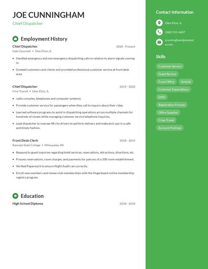 Chief Dispatcher Resume