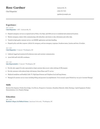 Chief Dispatcher Resume