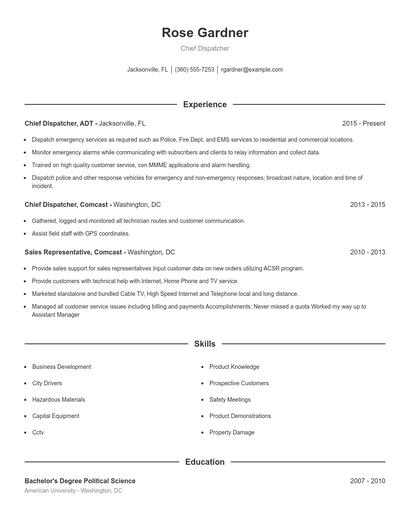 Chief Dispatcher Resume