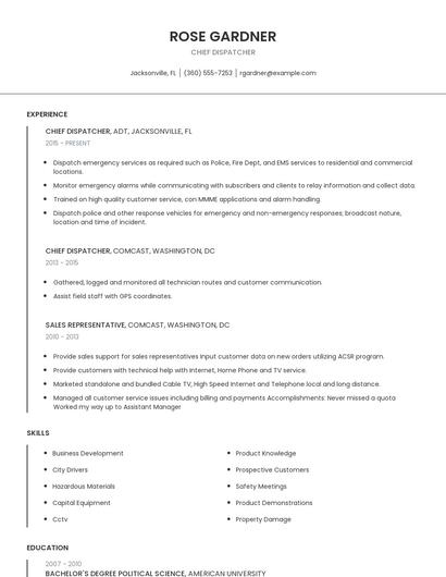 Chief Dispatcher Resume