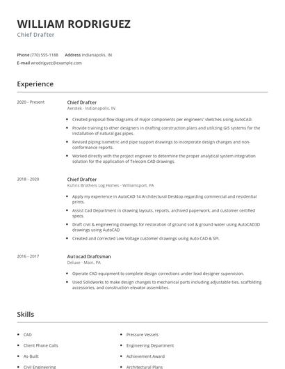 Chief Drafter Resume