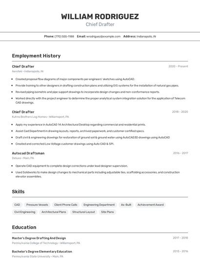 Chief Drafter Resume