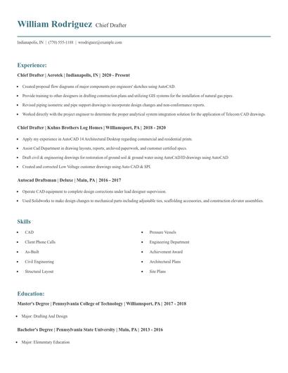 Chief Drafter Resume