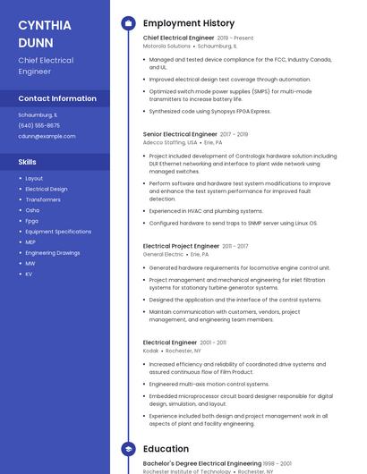 Chief Electrical Engineer Resume