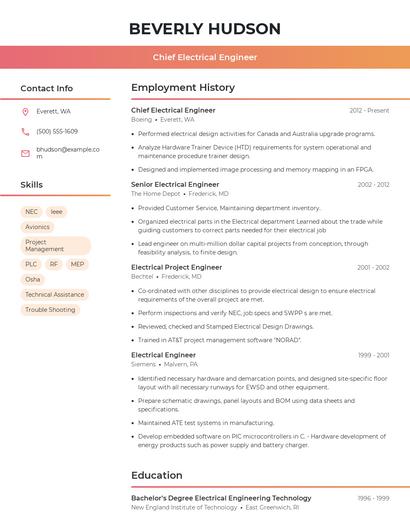 Chief Electrical Engineer Resume