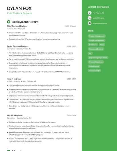 Chief Electrical Engineer Resume