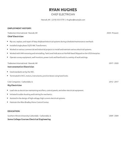 Chief Electrician Resume