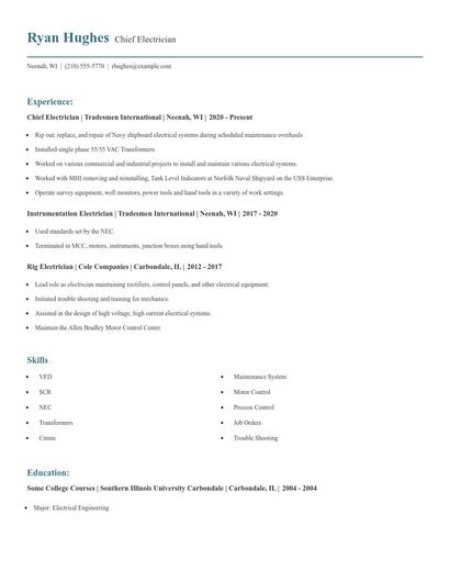 Chief Electrician Resume